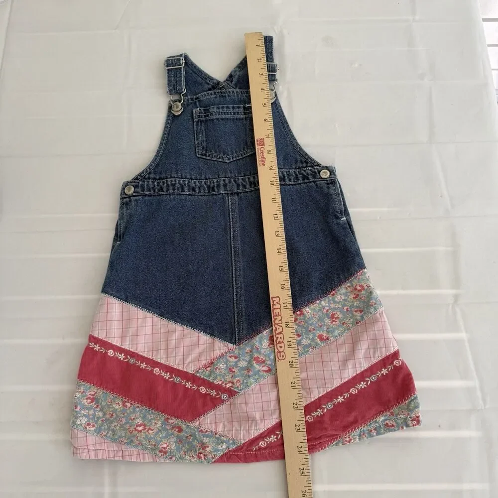 VTG Gymboree Jumper Dress XL 6Y Denim Floral Plaid Corduroy Quilted Overall Y2K